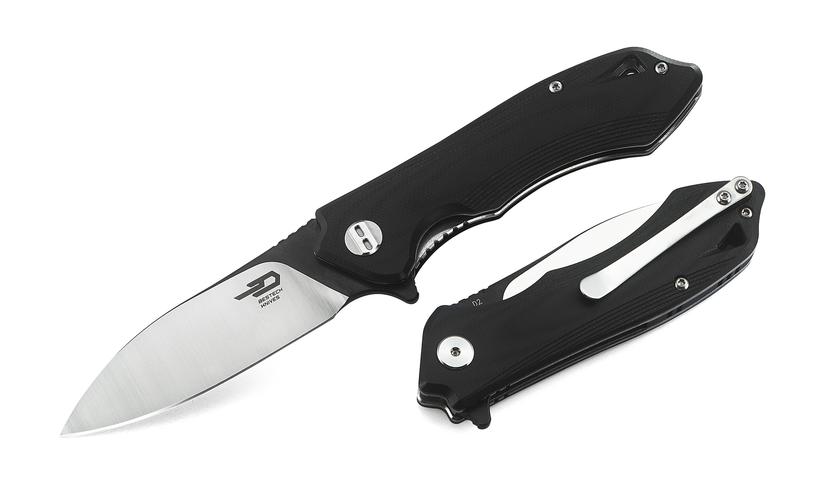 Bestech Beluga Flipper Folding Knife, D2 Steel, Black G10, BG11D1