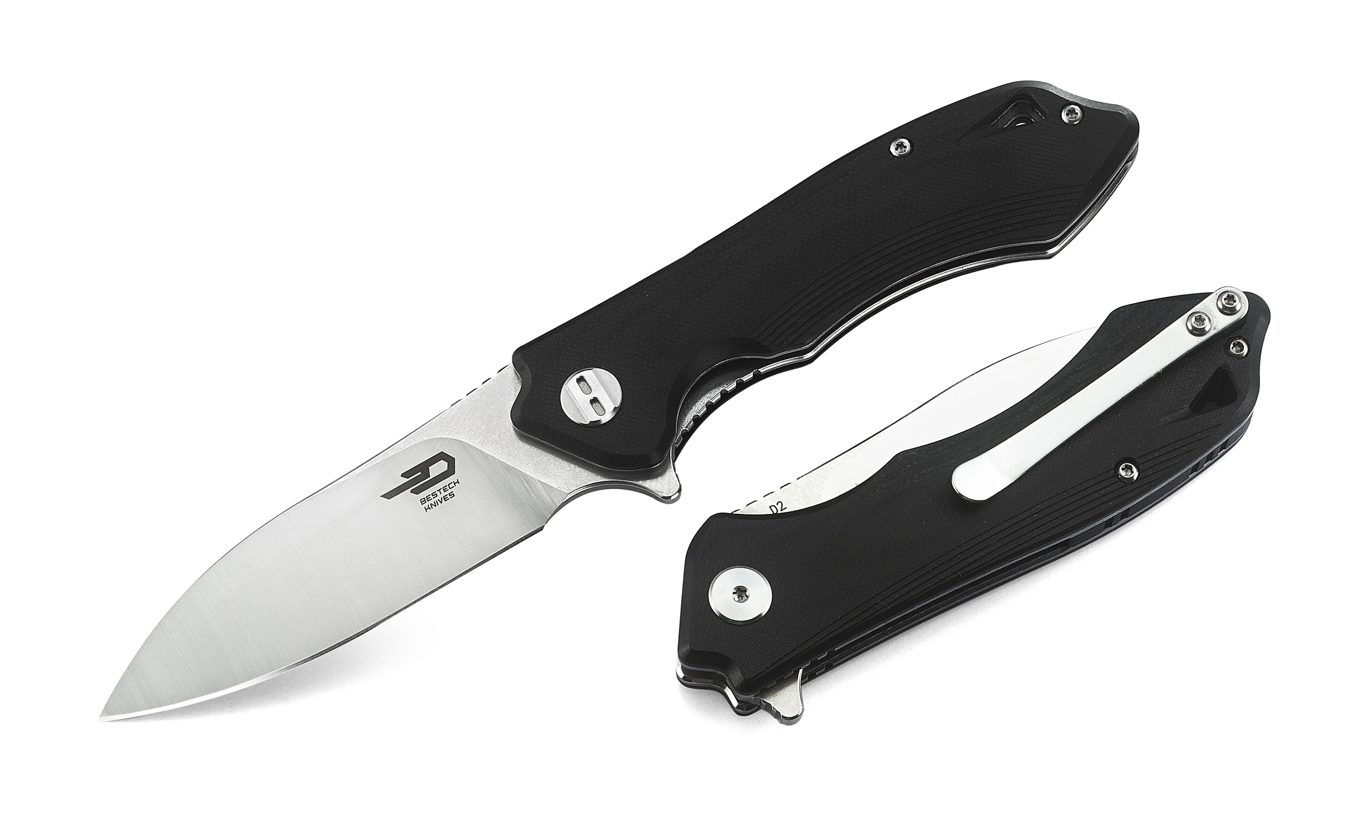 Bestech Beluga Flipper Folding Knife, D2 Two-Tone, G10 Black, BG11D-2