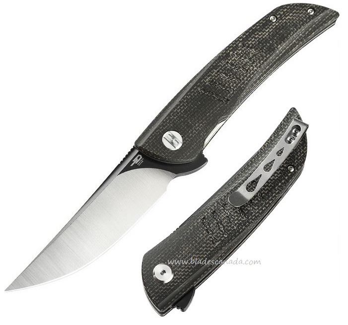 Bestech Swift Flipper Folding Knife, D2 Two-Tone, Micarta Black, BG30B-2