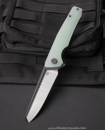 Bestech Slyther Flipper Folding Knife, 14C28N Grey Ti/Satin, G10 Transparent, BG51B-2