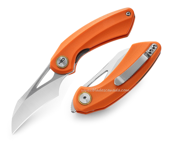 Bestech Bihai Flipper Folding Knife, 14C28N SW/Satin, G10 Orange, BG53B-1