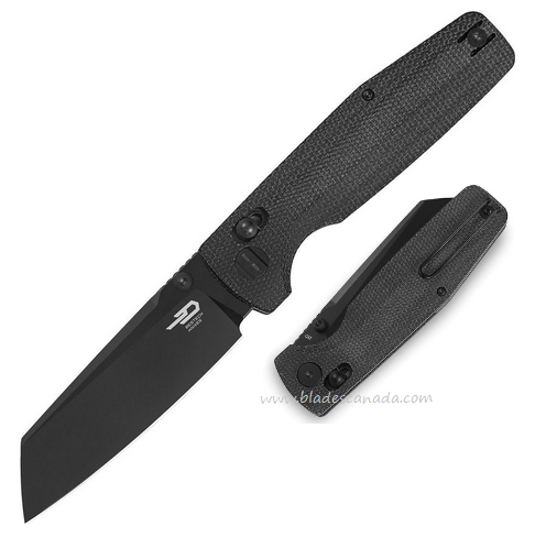 Bestech Slasher Folding Knife, D2 Black SW, Micarta Black, BG56A-2