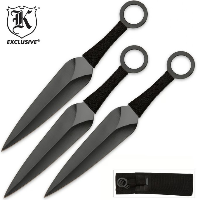 Triple Threat Kunai Throwing Knife Set, Nylon Sheath, BK1879