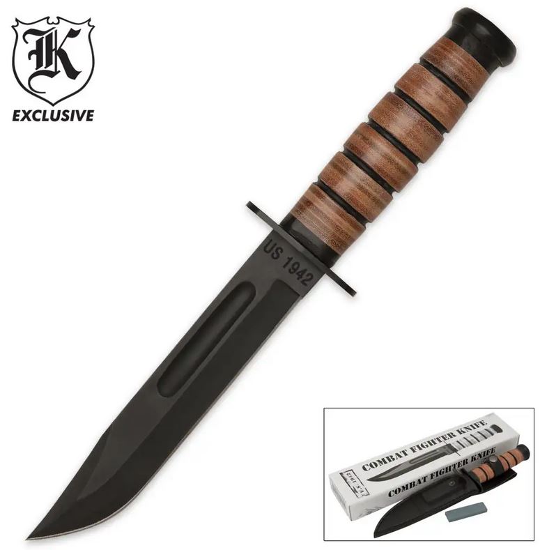 U.S. Marine 1942 Fixed Blade Combat Knife, Faux Leather Sheath, BK2216