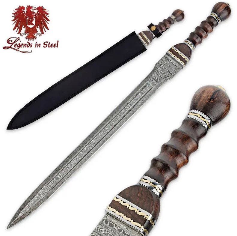 Gladiator Sword, Damascus Blade, Leather Sheath, BK2453 - Click Image to Close