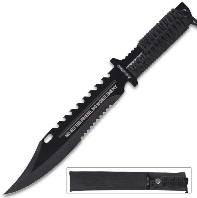 Survival Knife, Double Serrated, Nylon Sheath, BK2548 - Click Image to Close