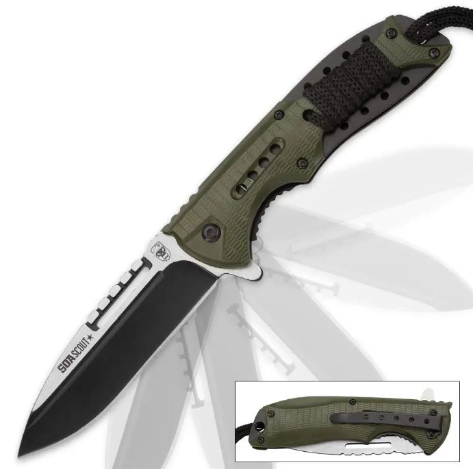 SOA Scout Flipper Folding Knife, Assisted Opening, BK3497