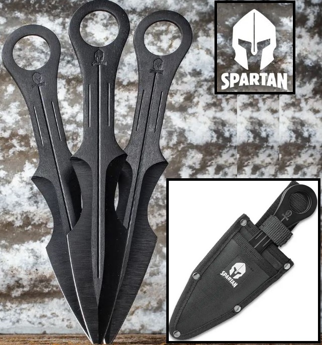 Spartan Triple Throwing Knife Set, Nylon Sheath, BK4217