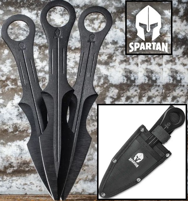 BudK Spartan Triple Throwing Knife Set, Nylon Sheath, BK4217