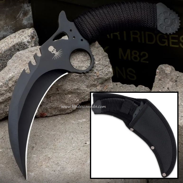 Black Kraken Steam Talon Karambit Fixed Blade Knife, Nylon Sheath, BK4273B - Click Image to Close