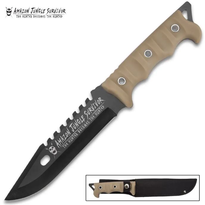 Amazon Jungle Survivor Fixed Blade Knife, Nylon Sheath, BK5458 - Click Image to Close