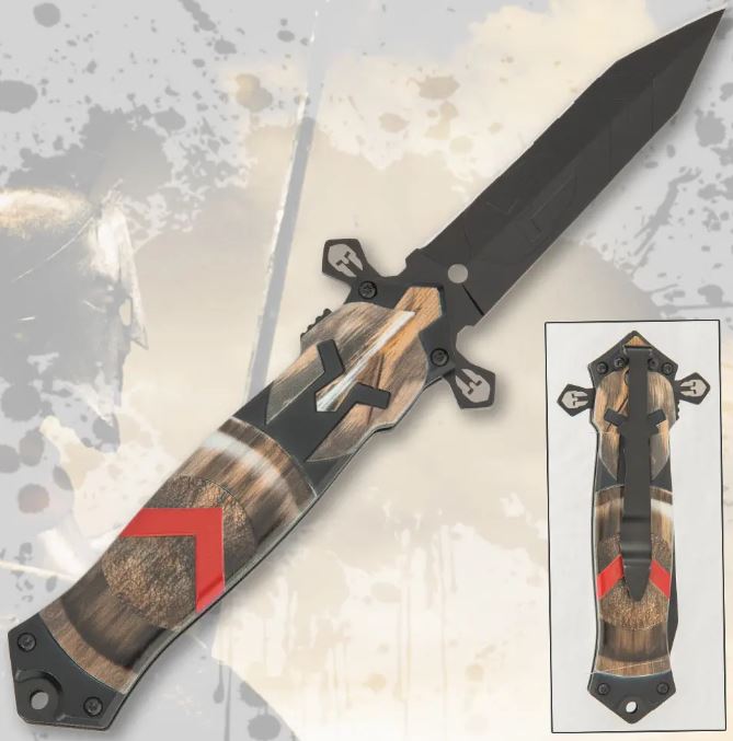 BudK Spartan Warrior Flipper Folding Knife, Assisted Opening, BK5492
