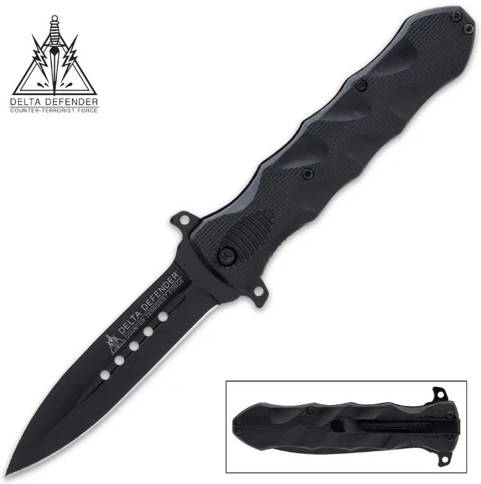 Delta Defender Stiletto Flipper Folding Knife, Assisted Opening, BK5493