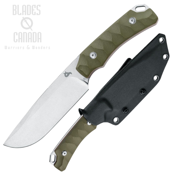 Black Fox Lynx Fixed Blade Knife, D2 Stonewash, G10 Green Sculpted, BF-756 OD