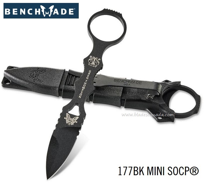 Benchmade Mini SOCP Dagger Fixed Blade Knife, 440C, Black Sheath, 177BK