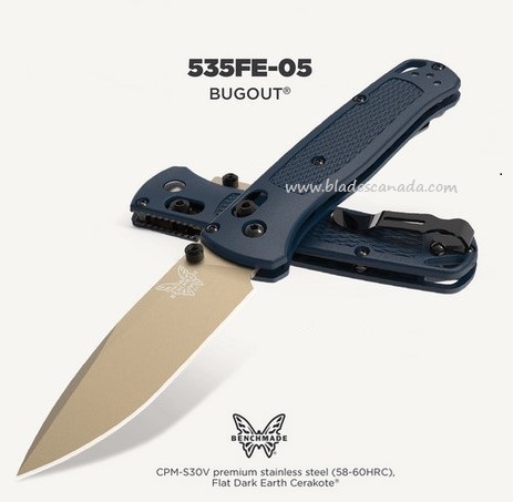 Benchmade Bugout Folding Knife, S30V, Crater Blue Grivory, 535FE-05