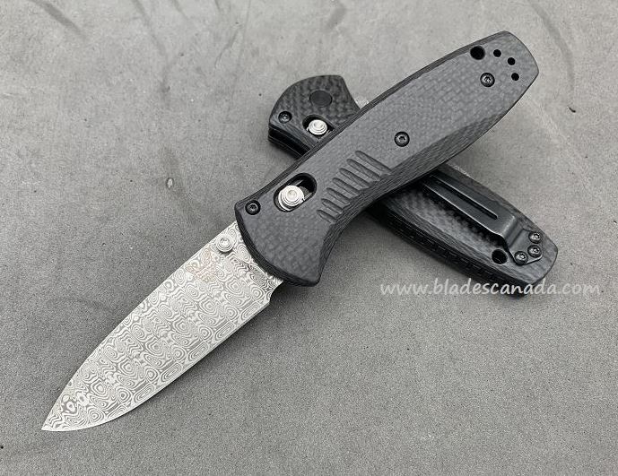 Benchmade Mini Barrage Osborne Customized Folding Knife, Damasteel, Assisted Opening, Carbon Fiber, 585CU10