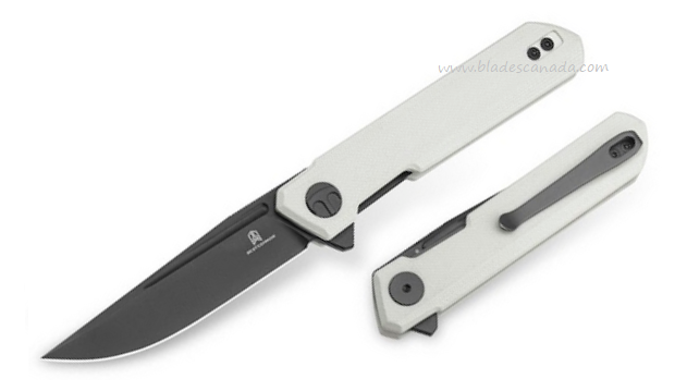 Bestechman Mini Dundee Flipper Folding Knife, D2 Grey DLC, G10 White, BMK03H