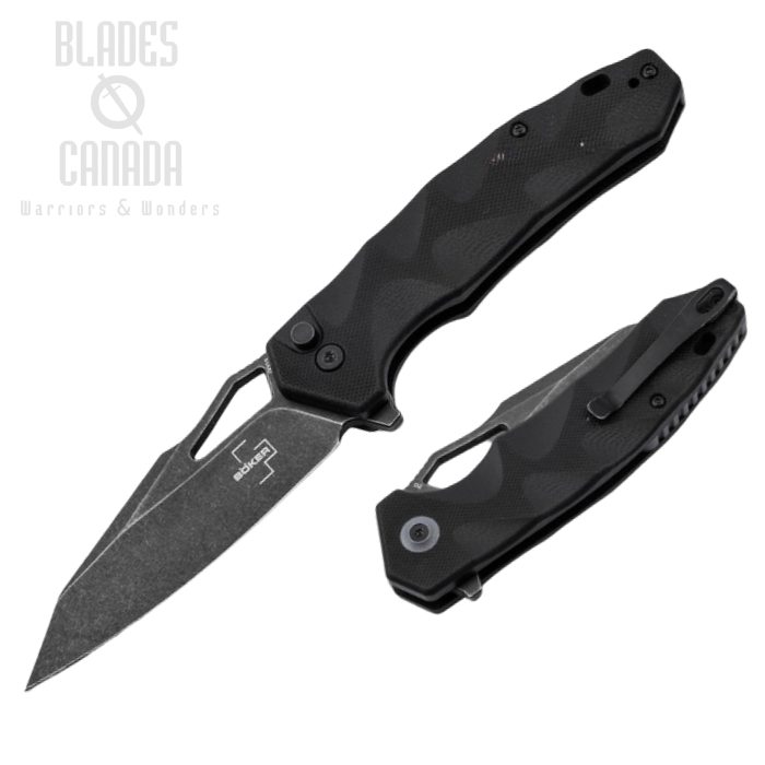 Boker Plus Kirke Flipper Button Lock Knife, Nitro-V Black SW, G10 Black, 01BO636