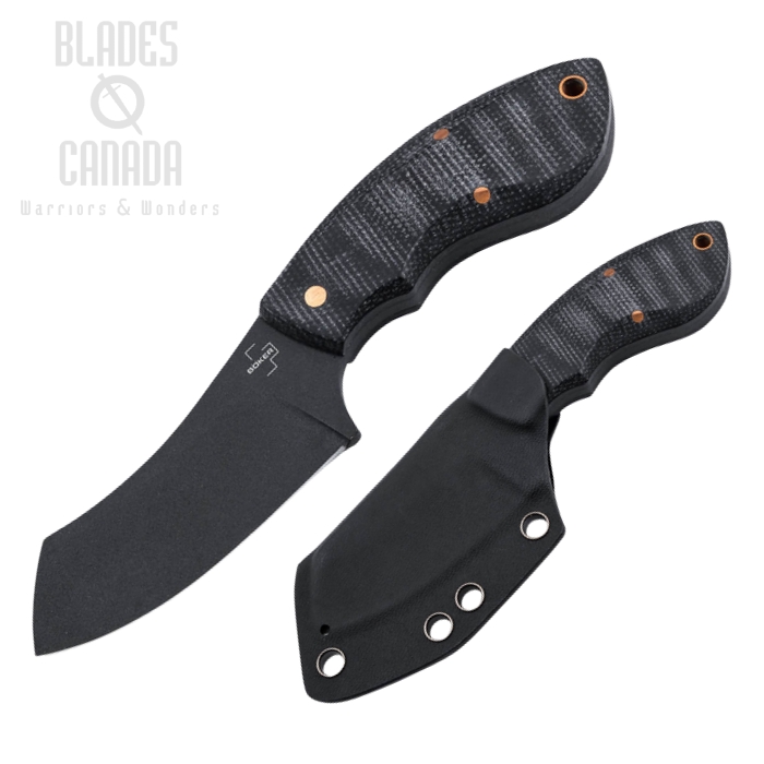 Boker Plus Rhino Fixed Blade Knife, D2 Black, Micarta Black, Copper Thumbstuds, Kydex Sheath, 02BO085