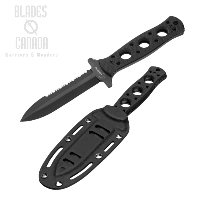 Boker Plus Steel Mariner Fixed Blade Knife, 440C, G10 Black, Kydex Sheath, 02BO285