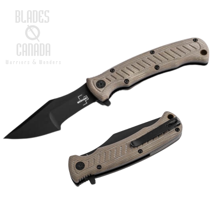 Boker Plus Micro Tracker Liner Lock Folding Knife, 154CM Black, Micarta Beige, 01BP0002