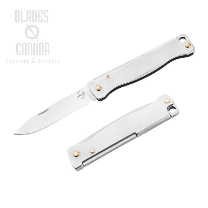 Boker Plus Atlas Mini Slipjoint Folding Knife, 12C27 Stainless, Stainless Silver, 01BP0024