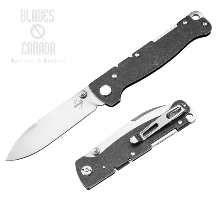 (image for) Boker Plus Atlas TS Back Lock Folding Knife, D2 Stainless Drop Point, Stainless Black SW, 01BP0064