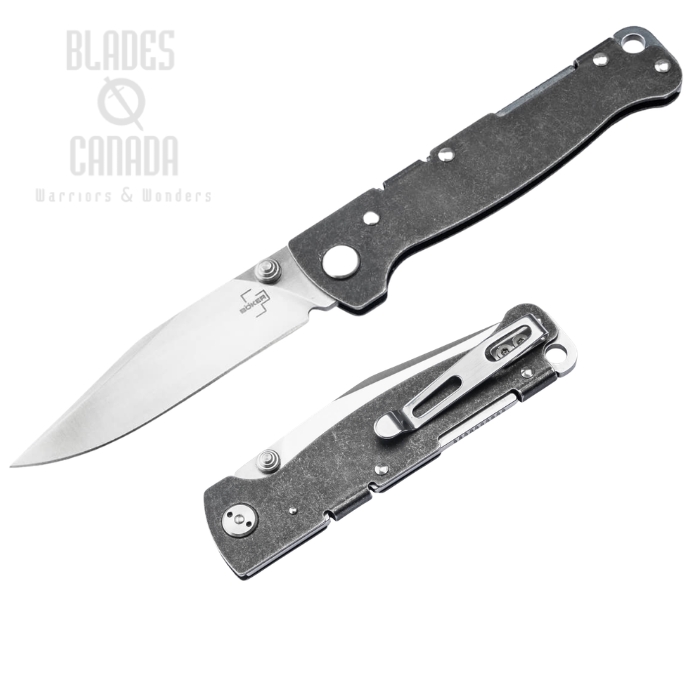 (image for) Boker Plus Atlas TS Back Lock Folding Knife, D2 Stainless Clip Point, Stainless Black SW, 01BP0065