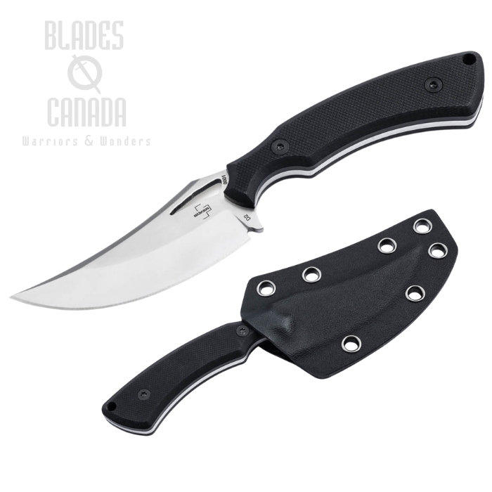 Boker Plus Tavros Fixed Blade Knife, D2 Satin, G10 Black, Kydex Sheath, 02BP0007
