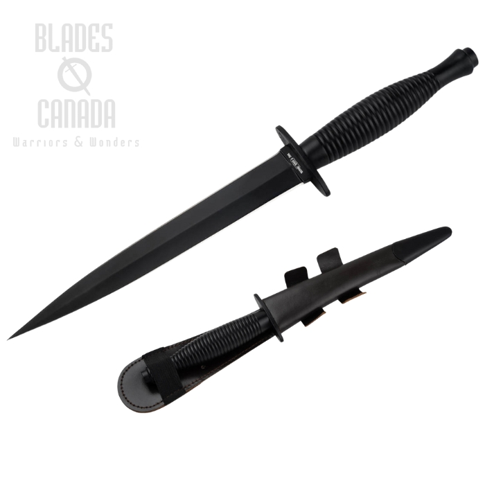 Boker History Knife & Tool Commando Dagger, 420 Black, Aluminum Black, Leather Sheath, 02HY002