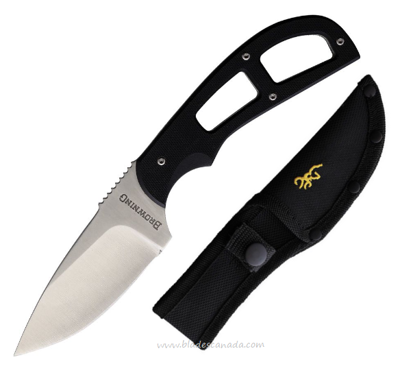 Browning BR0098 Fixed Blade Knife, Stainless Satin, G10 Black, Nylon Sheath