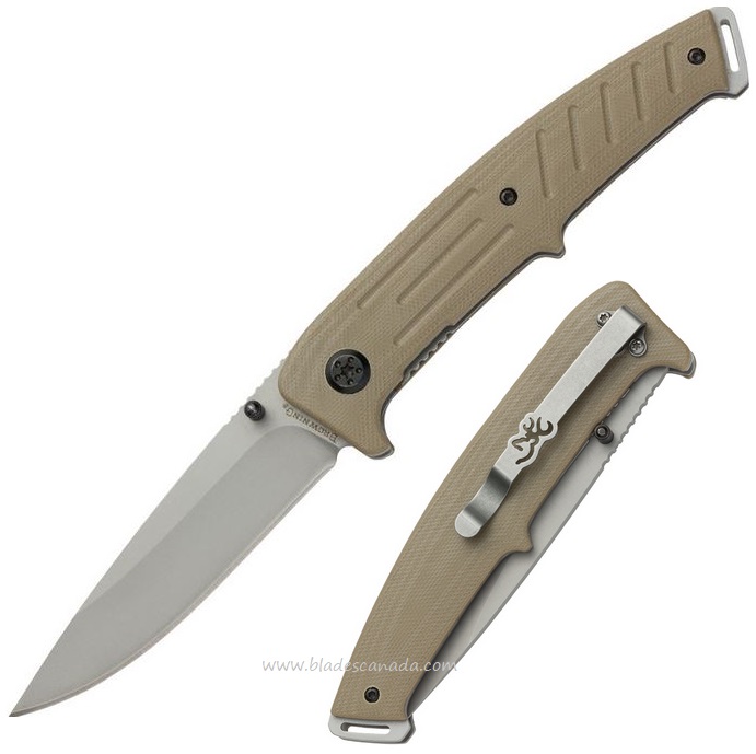 Browning Knives Linerlock Folding Knife, Tan G10, BR0167 - Click Image to Close