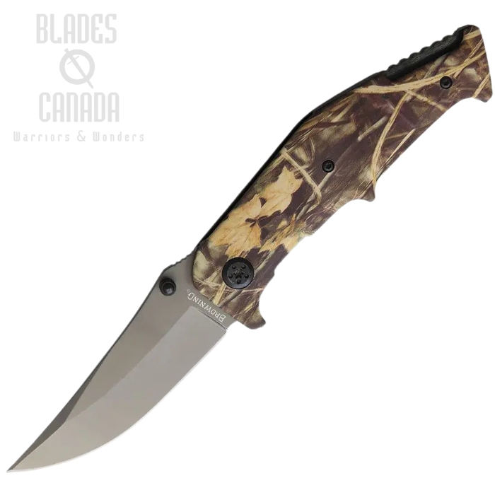 Browning Flipper Folding Knife, Assisted Opening, Stainless Gray Ti, Aluminum Camo, BR0306