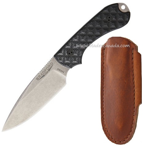 Bradford Guardian 3 EDC Fixed Blade Knife, N690, G10 Black, Leather Sheath, BRAD01