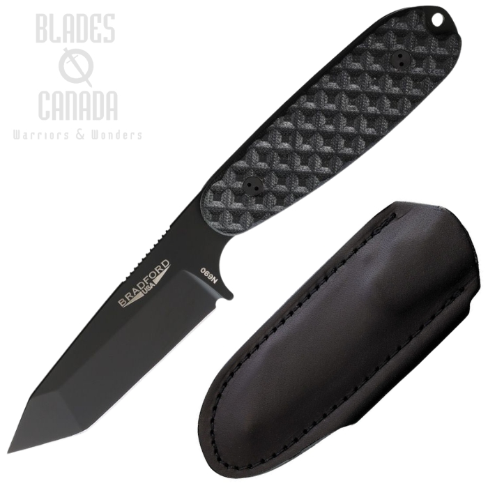 (image for) Bradford Guardian 3.5 Fixed Blade Knife, N690 Black, Micarta Black, Leather Sheath Black, 3.5T-001B-N690
