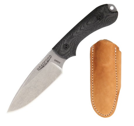 Bradford Guardian 3 Fixed Blade Knife, N690, 3D Micarta Black, Leather Sheath, BRAD3FE101