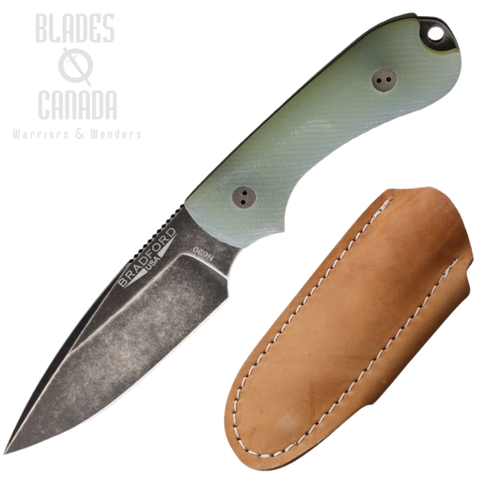 (image for) Bradford Guardian 3 Ghost Fixed Blade Knife, N690 Nimbus, G10 Jade, Leather Sheath, 3FE-117N-N690