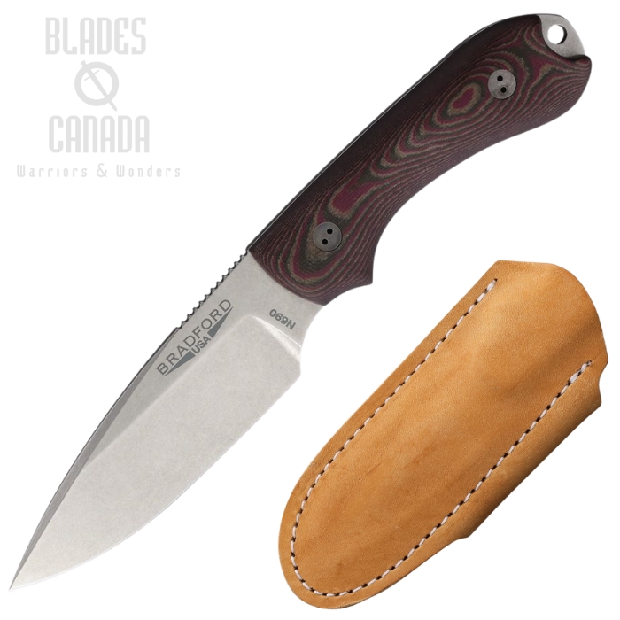 (image for) Bradford Guardian 3 Fixed Blade Knife, N690 SW, Richlite Chocolate, Leather Sheath Brown, 3FE-135-N690