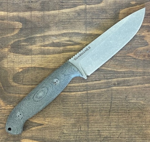 Bradford Guardian 5.5 3D Fixed Blade Knife, CPM 3V Stonewash, Micarta Black, 5.5S-101-3V