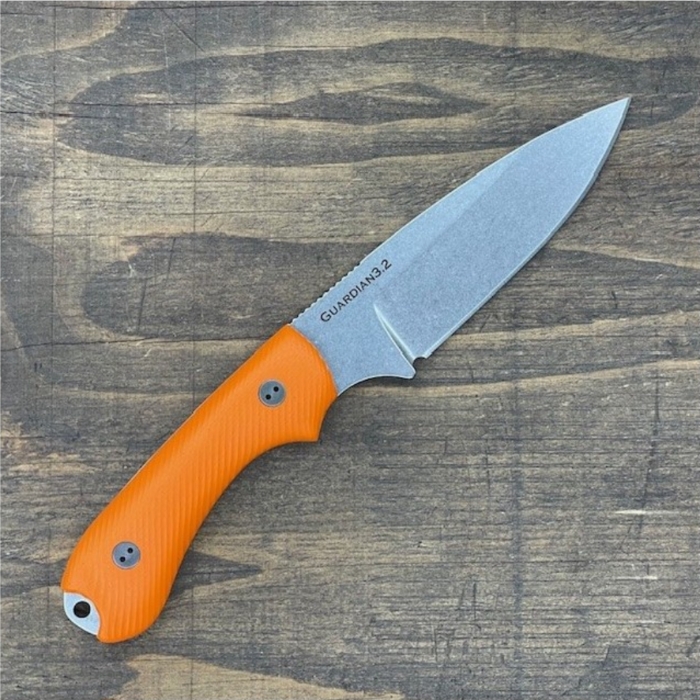 Bradford Guardian 3.2 Fixed Blade Knife, Magnacut SW, 3D Microtextured Orange, Leather Sheath, BRAD32FE105MC (image for) Bradford Guardian 3.2 Fixed Blade Knife, Magnacut SW, 3D Microtextured Orange, Leather Sheath, BRAD32FE105MC