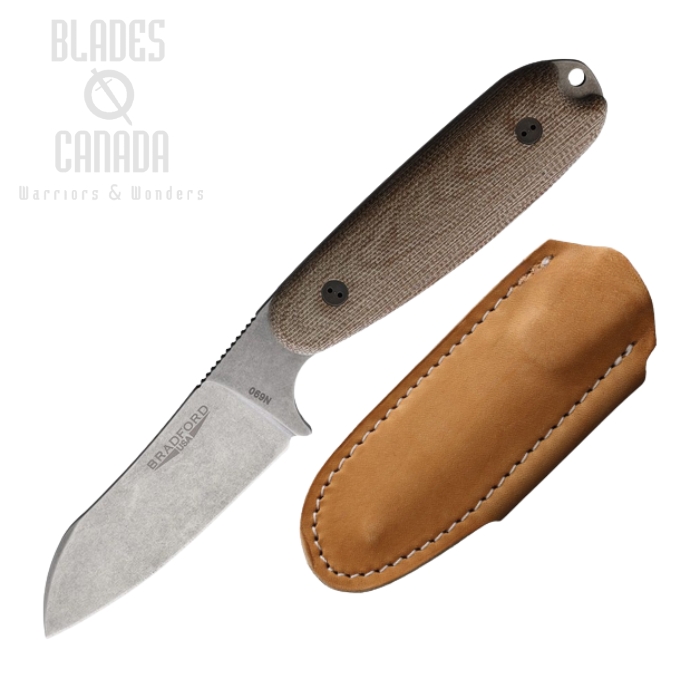 Bradford Guardian 3.5 Fixed Blade Knife, N690 SW Sheepsfoot, Micarta Natural, Leather Sheath, BRAD35SF104 Bradford Guardian 3.5 Fixed Blade Knife, N690 SW Sheepsfoot, Micarta Natural, Leather Sheath, BRAD35SF104