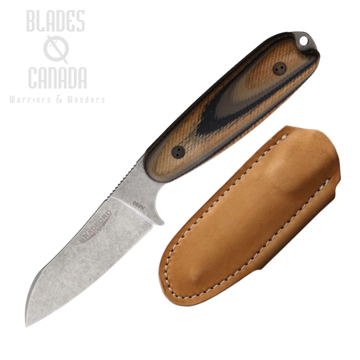 Bradford Guardian 3.5 Fixed Blade Knife, N690 SW Sheepsfoot, G-Wood Camo, Leather Sheath, BRAD35SF115
