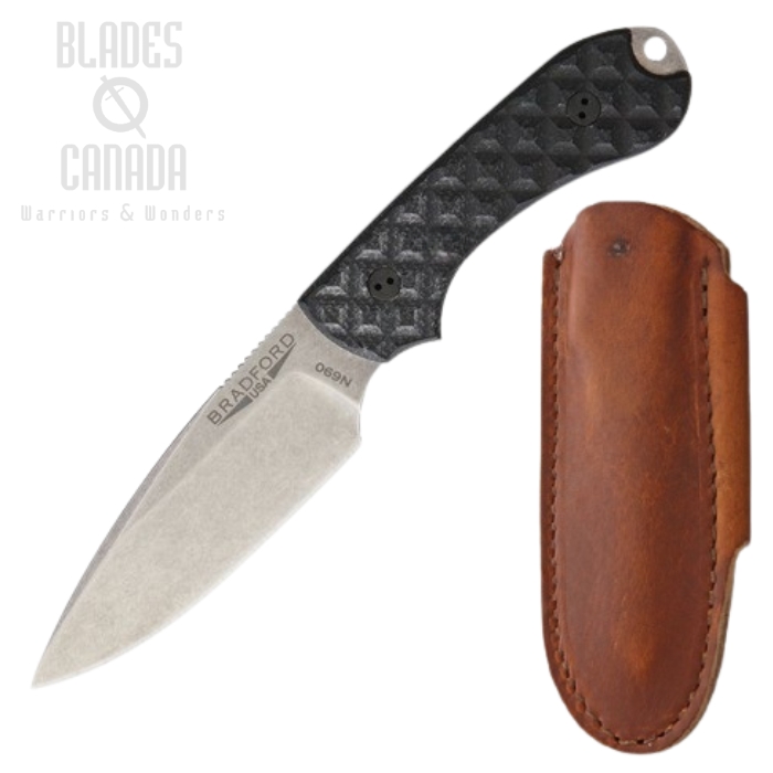 Bradford Guardian 3 EDC Fixed Blade Knife, N690, G10 Black, Leather Sheath, BRAD01 Bradford Guardian 3 EDC Fixed Blade Knife, N690, G10 Black, Leather Sheath, BRAD01