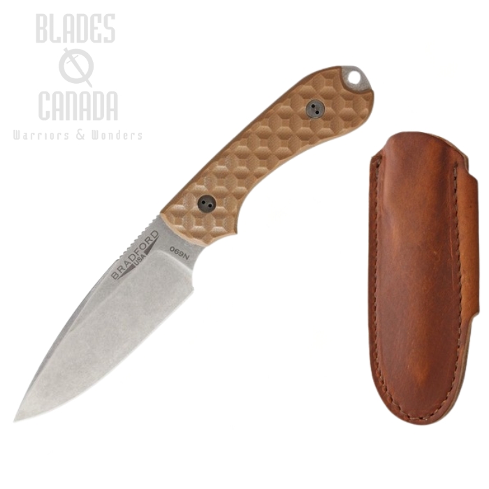 Bradford Guardian 3 EDC Fixed Blade Knife, N690, G10 Coyote Brown, Leather Sheath, BRAD03 Bradford Guardian 3 EDC Fixed Blade Knife, N690, G10 Coyote Brown, Leather Sheath, BRAD03