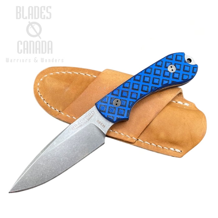 Bradford Guardian 3 False Edge Knife, M390 Stonewash, Black/Blue Textured G10, 3FE-013-M390 Bradford Guardian 3 False Edge Knife, M390 Stonewash, Black/Blue Textured G10, 3FE-013-M390