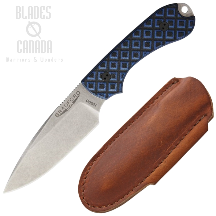 Bradford Guardian 3 EDC Fixed Blade Knife, N690, G10 Black/Blue, Leather Sheath, 3FE-013-N690 Bradford Guardian 3 EDC Fixed Blade Knife, N690, G10 Black/Blue, Leather Sheath, 3FE-013-N690