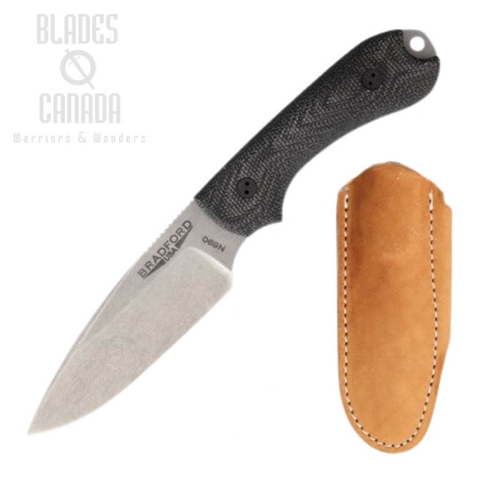 Bradford Guardian 3 Fixed Blade Knife, N690, 3D Micarta Black, Leather Sheath, BRAD3FE101
