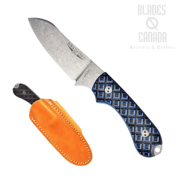 Bradford Guardian 3 Sheepsfoot Knife, M390 Stonewash, Black/Blue Textured G10, 3SF-013-M390 Bradford Guardian 3 Sheepsfoot Knife, M390 Stonewash, Black/Blue Textured G10, 3SF-013-M390