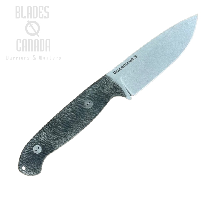 Bradford Guardian 4.5 Fixed Blade Knife, CPM 3V, 3D Micarta Black, Leather Sheath, 4.5S-101-3V